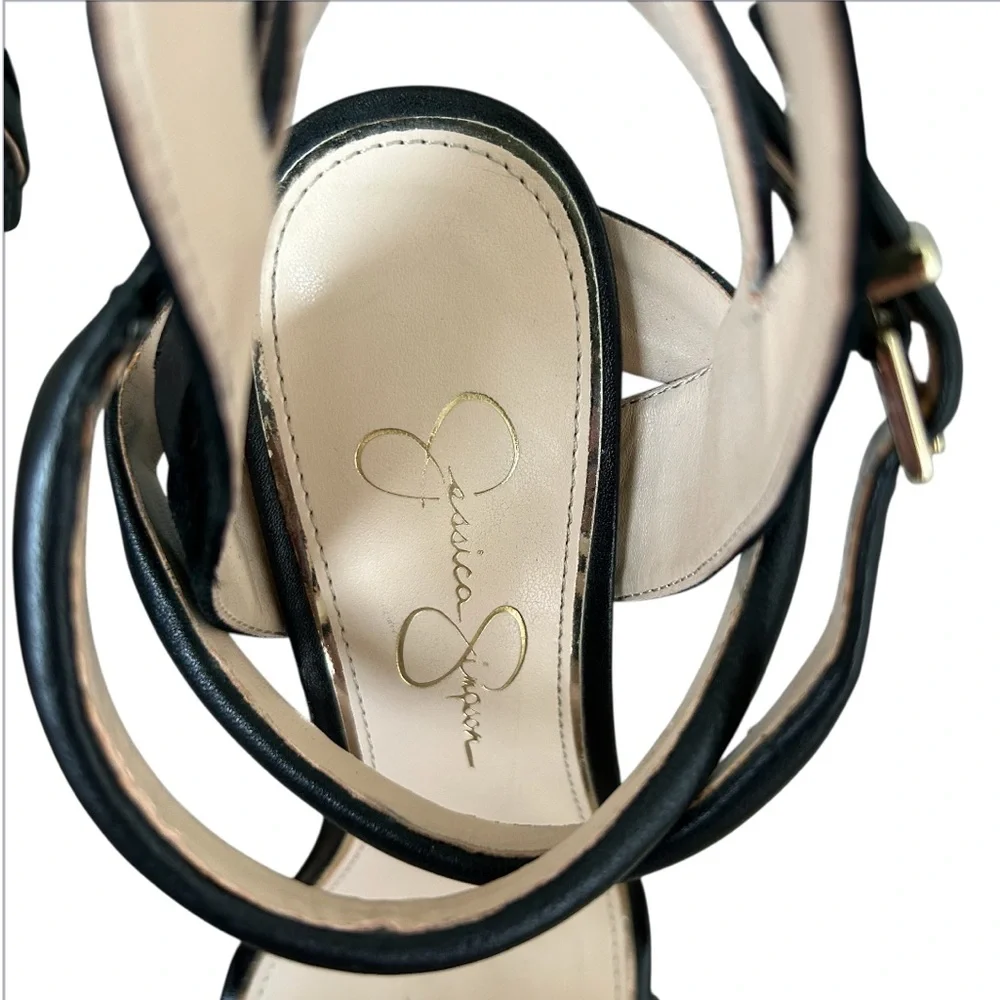 JESSICA SIMPSON Women’s Black Strappy Sandals Vegan Leather & Suede 4